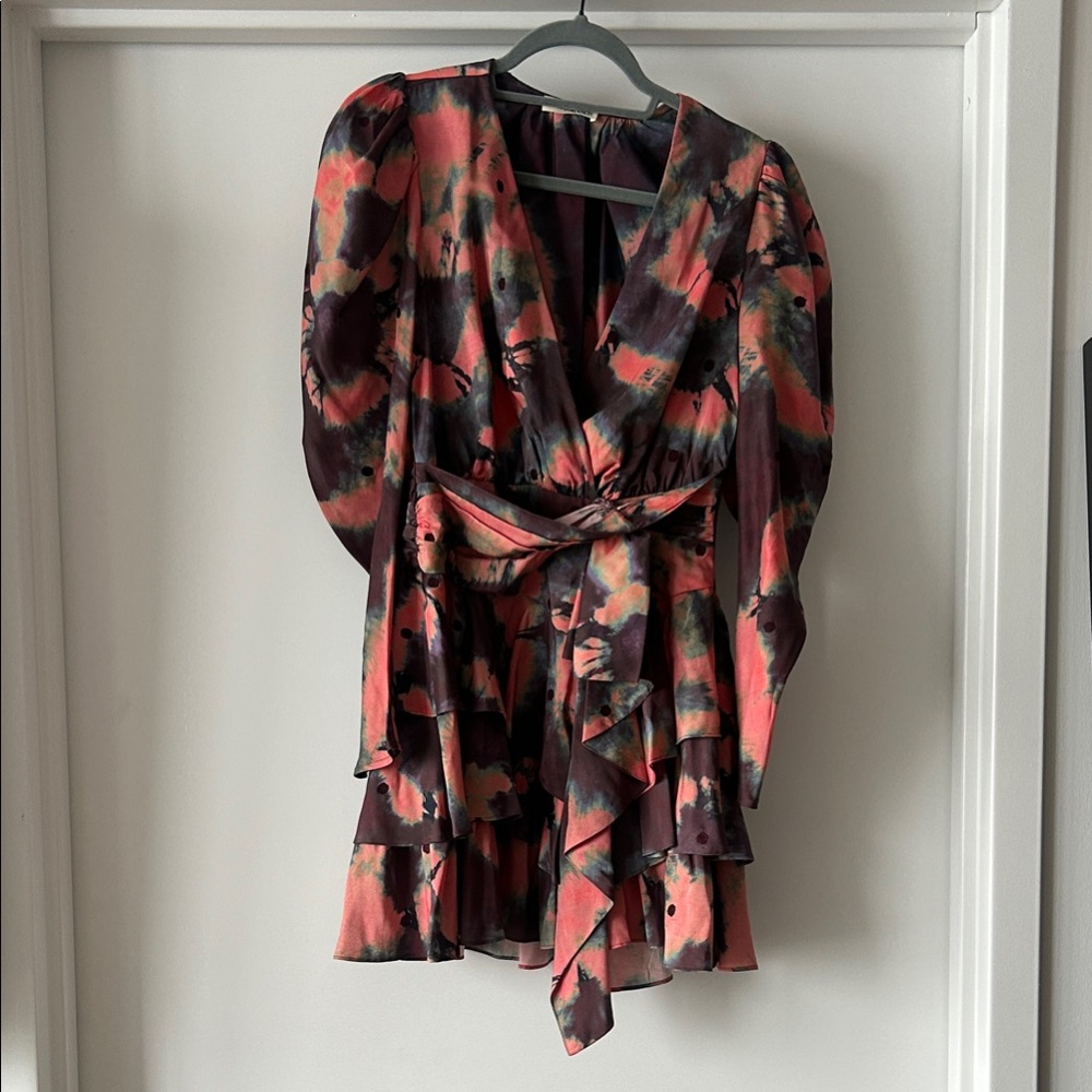Ulla Johnson Coral, Black & Olive Watercolor Mini Dress